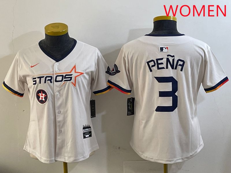 Women Houston Astros #3 Pena Cream Three generations Joint Name 2025 Nike MLB Jersey style 17